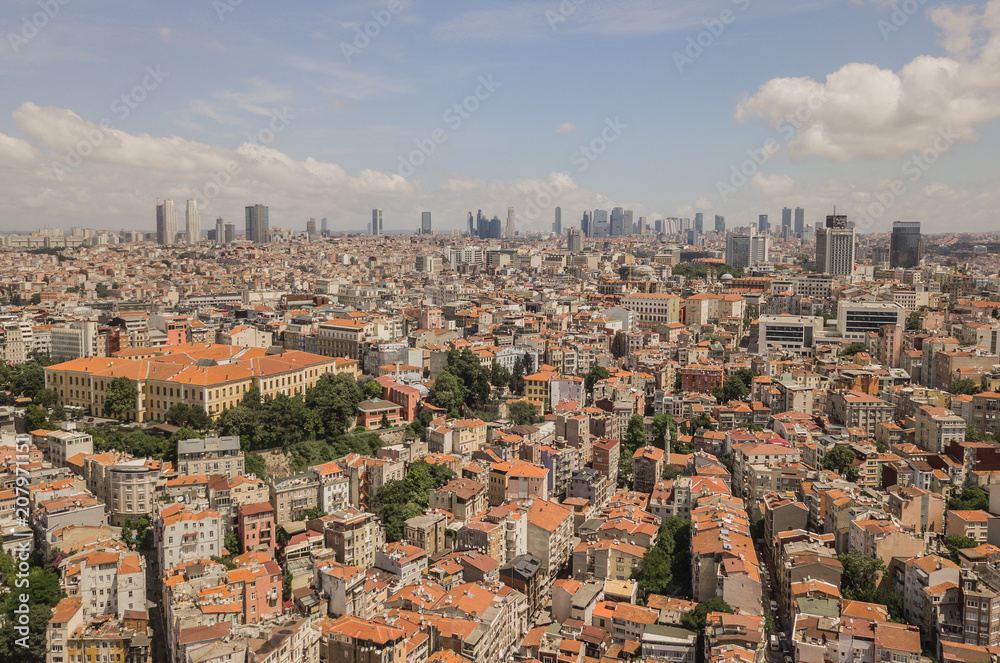 Aerial view of Istanbul city. Skyscrapers on background