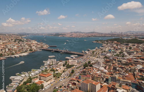 Aerial view of Istanbul. Galata Bridge in the center of composition