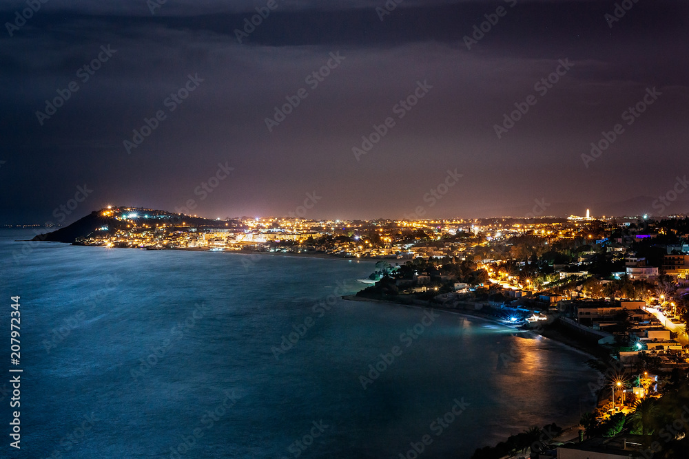 Night city scape of La Marsa, Tunisia