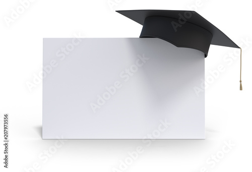 Education concept. Graduation cap on whiteboard isolated on white background. 3D rendered illustration.