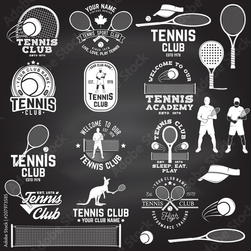 Set of Tennis club badges with design element. Vector illustration.