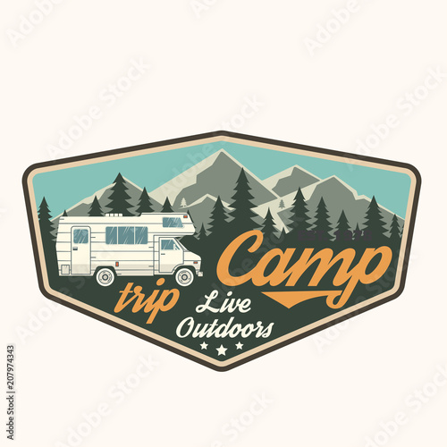 Camp trip. Live outdoors. Vector illustration.