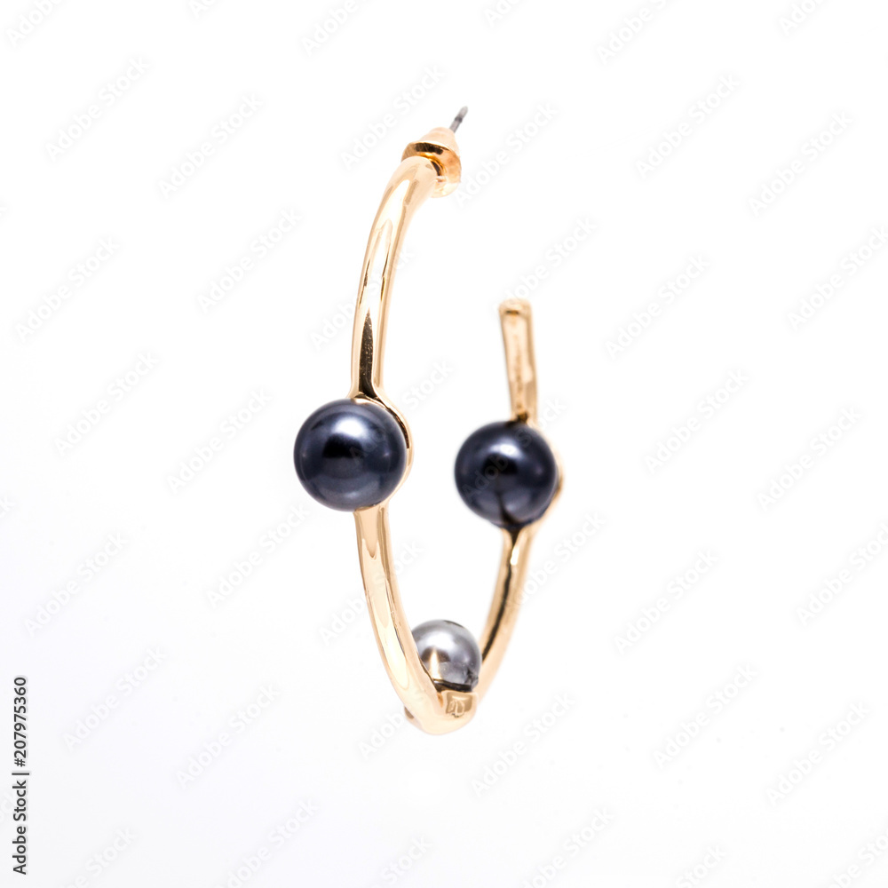Gold and Black Pearl Hoop Earrings Gold and Black Pearl Hoop Earrings