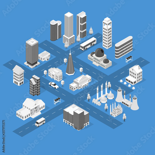 City Map Concept 3d Isometric View. Vector
