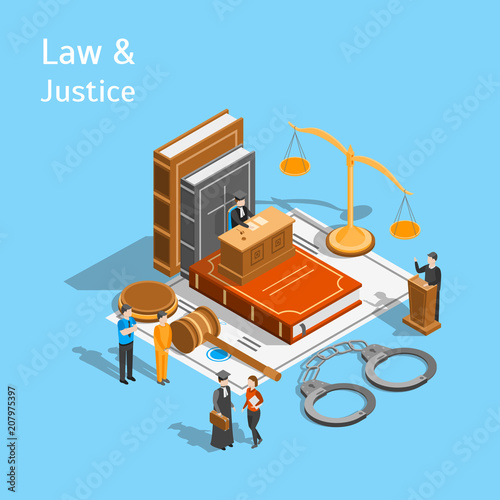 Law Justice Composition Concept 3d Isometric View. Vector