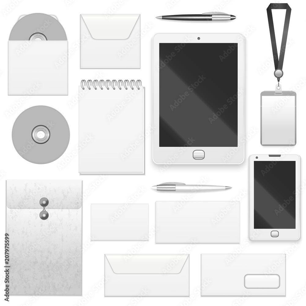 Realistic Detailed 3d Stationery Template Mockup Set. Vector Realistic Detailed 3d Stationery Template Mockup Set. Vector