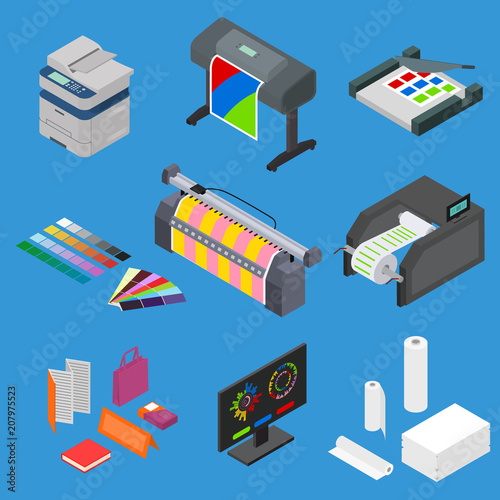 Printing Signs 3d Icons Set Isometric View. Vector