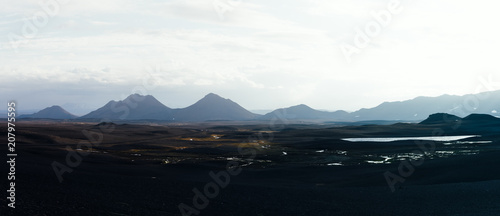 Typical Iceland landscape with lavas field and volcano  Iceland  Europe.