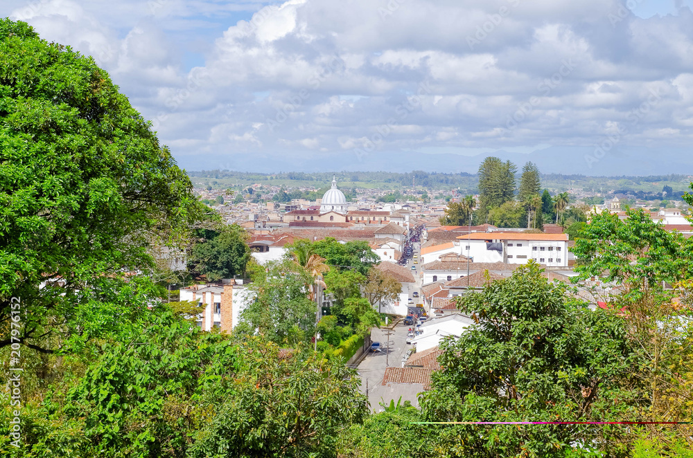Outdoor view of the city of Popayan, located in the center of the department of Cauca, view from the Morro
