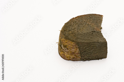 Bread with a mold isolated on white background. Parasite. photo