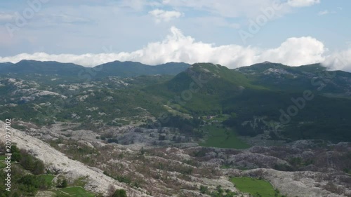 Timelapsed scenery with mountain peaks and cloudy sky photo