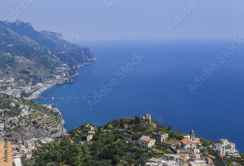 Scenery with mountains and Tyrrhenian sea in Ravello village, Amalfi coast, Italy