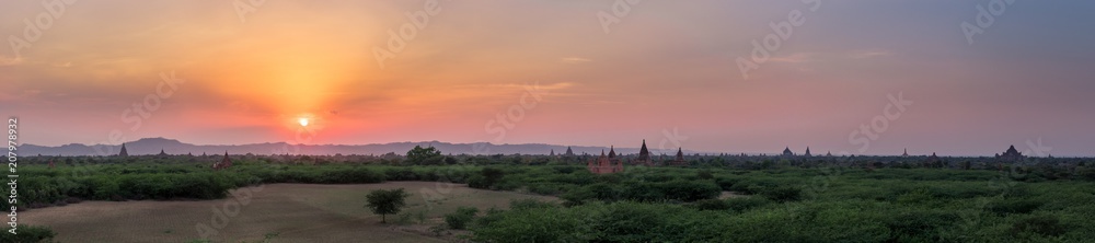 Temlples of Bagan Panoramic view, Myanmar