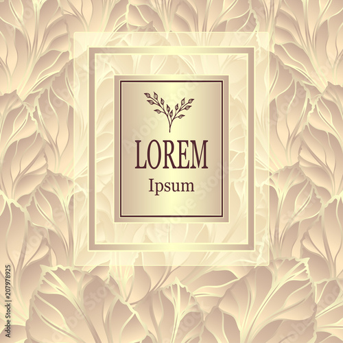 Template for package or flyer from Luxury background made by foil leaves in gold beige for cosmetic or perfume or for alcohol label or for advertising jewelry or for brand book