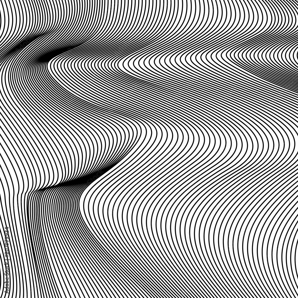 Wavy background of lines. Monochrome dynamic surface with effect of optical illusion. Vector. Wavy background of lines. Monochrome dynamic surface with effect of optical illusion. Vector.