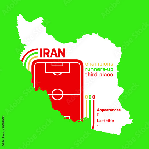 Iran at soccer cups as of 2018 – customizable infographics with the number of medals, appearances and the year of the last title