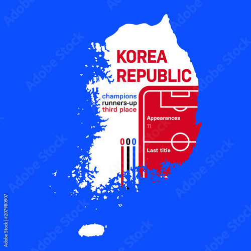 Korea Republic at soccer cups as of 2018 – customizable infographics with the number of medals, appearances and the year of the last title