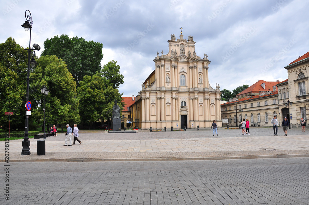 Beautiful baroque church in the street of Warsaw