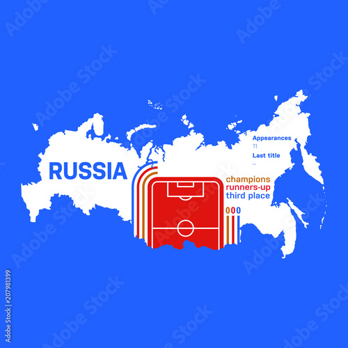Russia at soccer cups as of 2018 – customizable infographics with the number of medals, appearances and the year of the last title