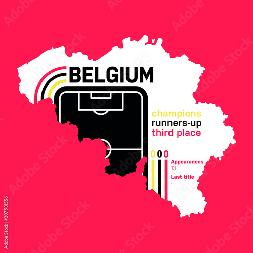 Belgium at soccer cups as of 2018 – customizable infographics with the number of medals, appearances and the year of the last title