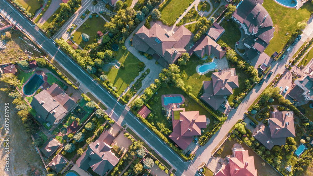 Stock aerial image of a residential neighborhood