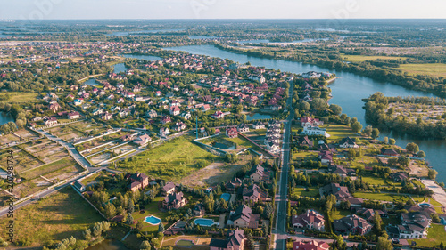 Stock aerial image of a residential neighborhood