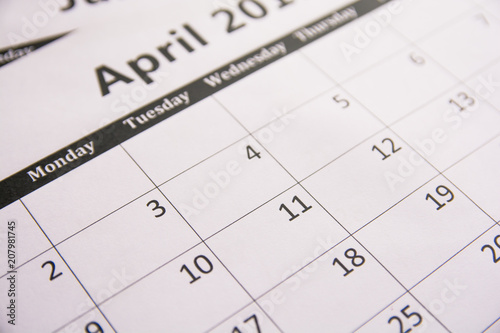 Close up calendar of page April background, Tax season