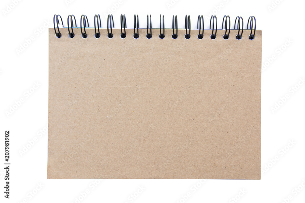 Top view brown blank recycled paper cover notebook isolated on white background with clipping path Top view brown blank recycled paper cover notebook isolated on white background with clipping path