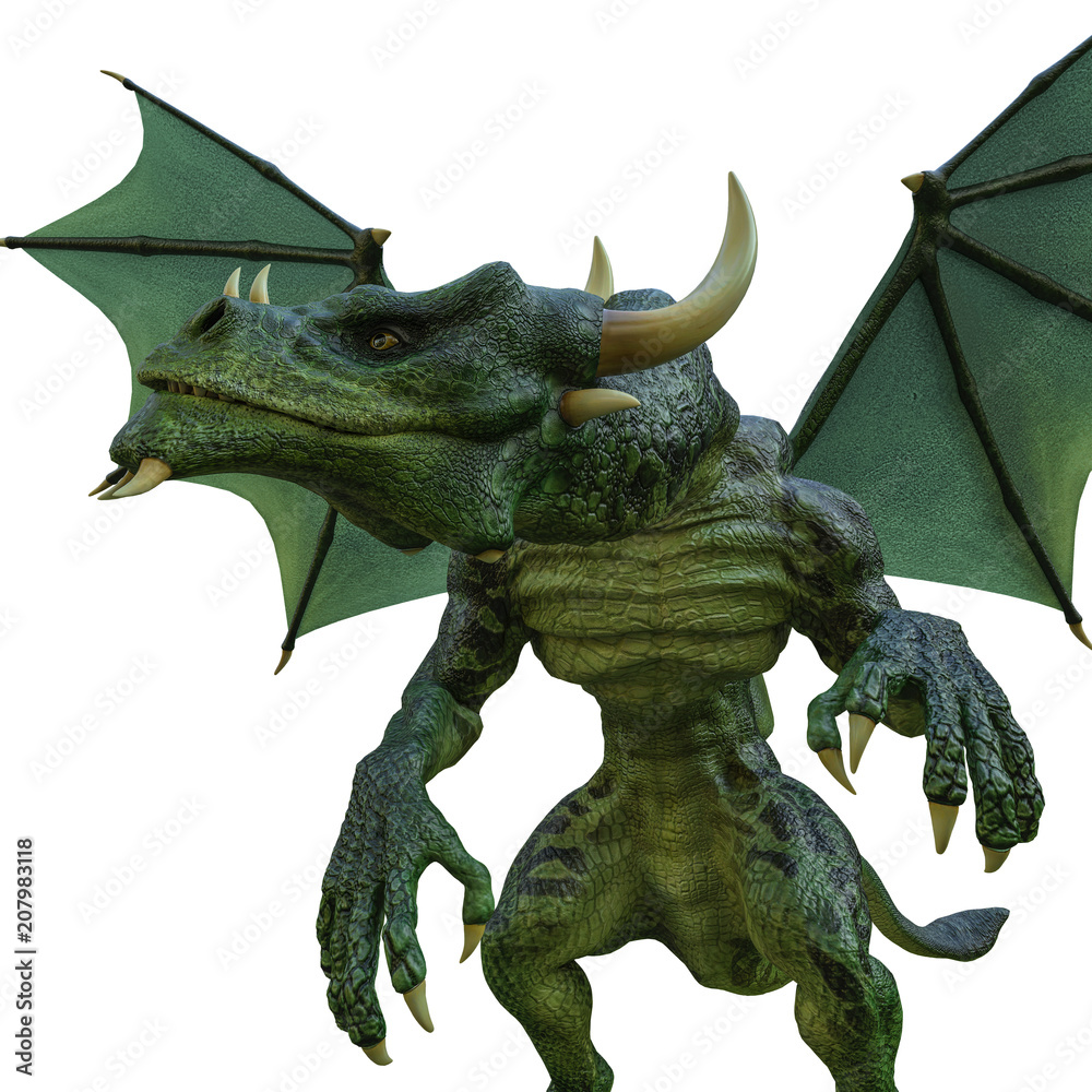 Obraz premium zielony smok na białym tle