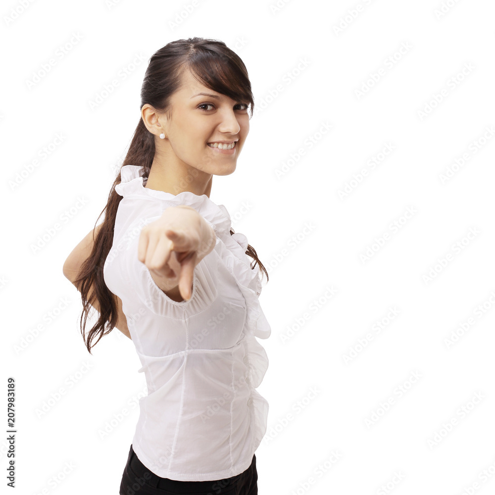 closeup.young business woman showing hands forward