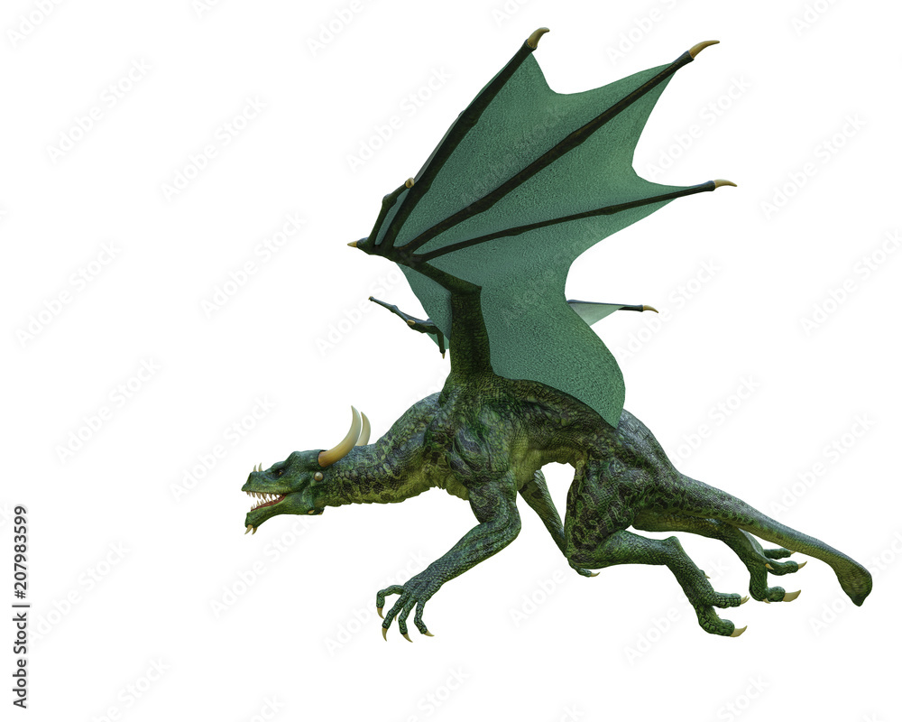 Obraz premium zielony smok na białym tle