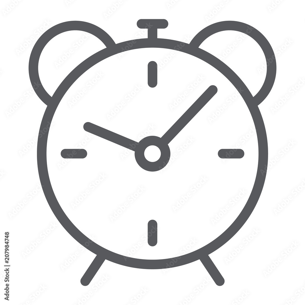 Alarm clock line icon, time and hour, deadline sign vector graphics, a linear pattern on a white background, eps 10. Alarm clock line icon, time and hour, deadline sign vector graphics, a linear pattern on a white background, eps 10.