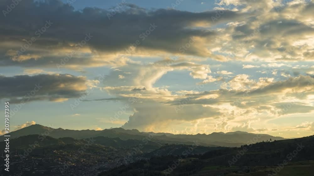 Sunset timelapse above the city of Cusco Peru