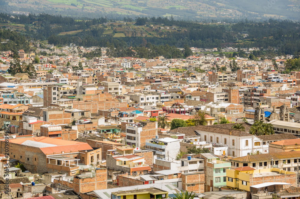 Outdoor view of beautiful panoramic view of the city of Otavalo in Ecuador