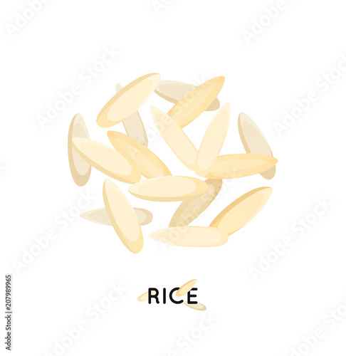A handful of White rice. Cereals rice illustration.