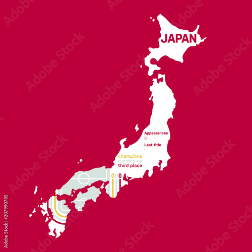 Japan at soccer cups as of 2018 – customizable infographics with the number of medals, appearances and the year of the last title