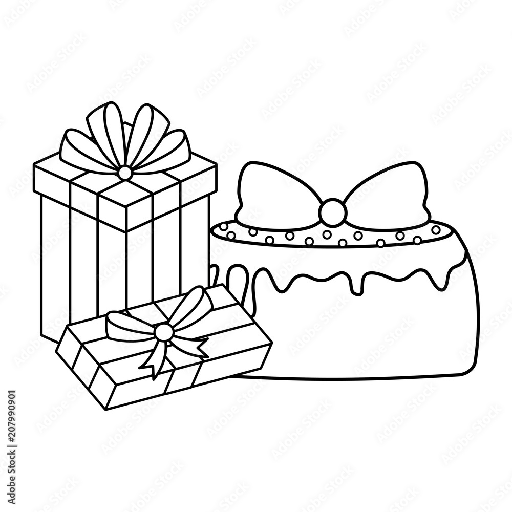 Happy birthday design with birthday cakes and gift boxes over white background, vector illustration Happy birthday design with birthday cakes and gift boxes over white background, vector illustration