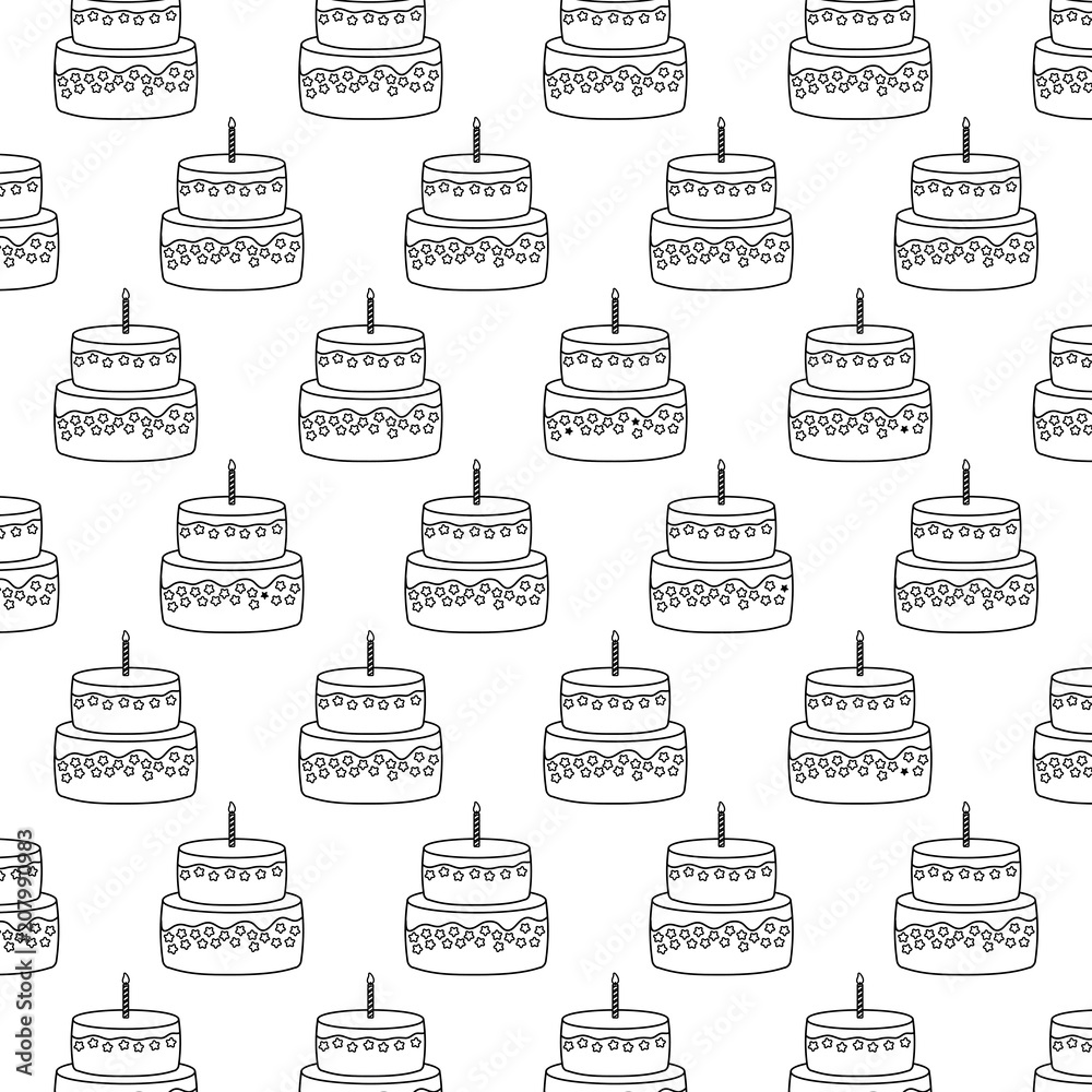 background of cakes with candles pattern over white background, vector illustration