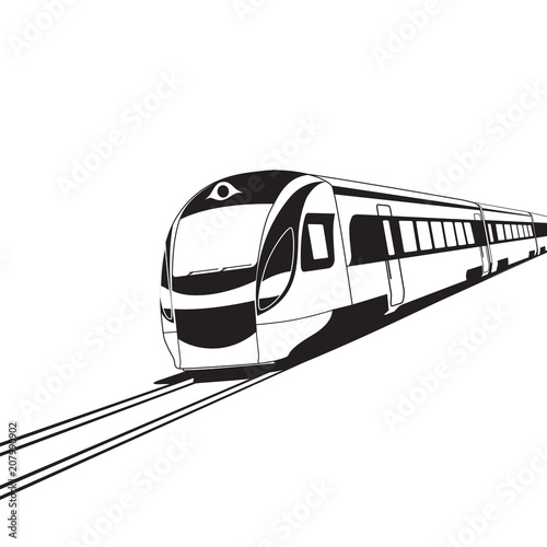 Modern high speed train isolated on white background. Black and white illustration. EPS10 vector.