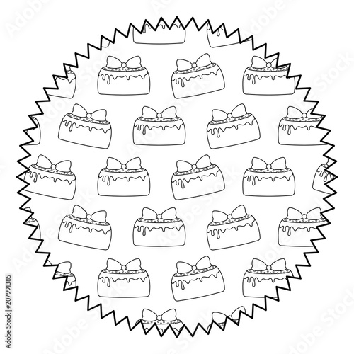 seal stamp with birthday cake design over white background, vector illustration