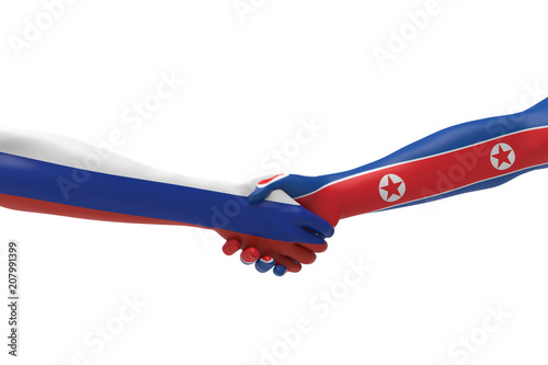 Russian and Northkorean Handshake Bilateral talks 3D render 