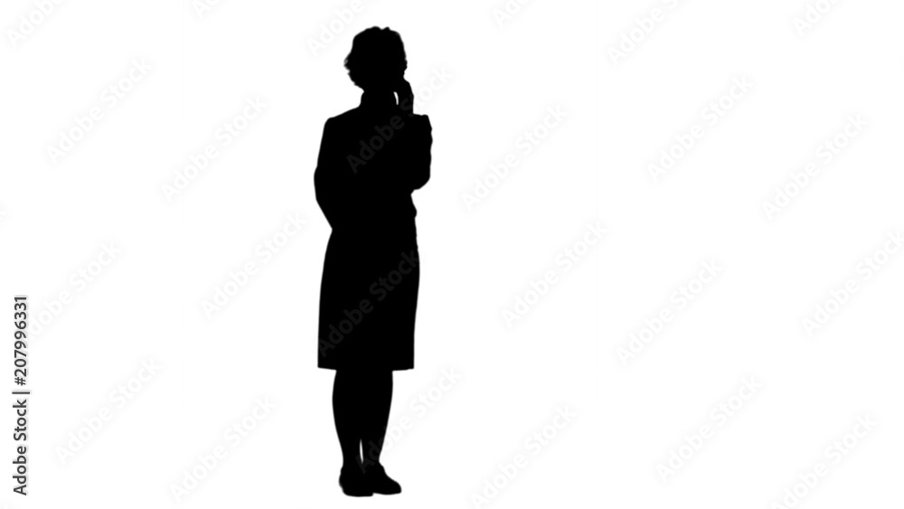 Silhouette Smiling woman having a phone call track matte Silhouette Smiling woman having a phone call track matte