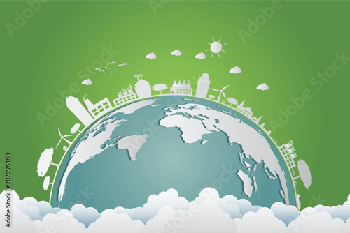 Ecology.Green cities help the world with eco-friendly concept ideas.vector illustration #207996360