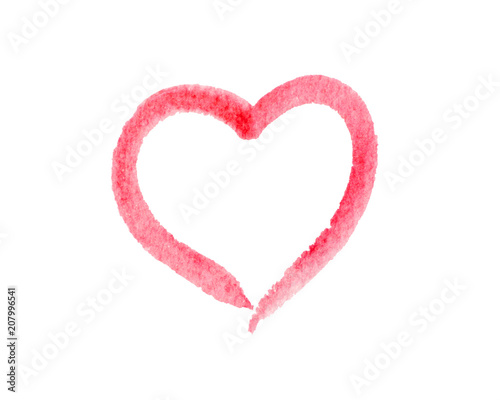 Heart shaped logo made of pink and magenta brush stroke. Watercolor hand drawn heart with rough edges. Faded  paint finish on paper.