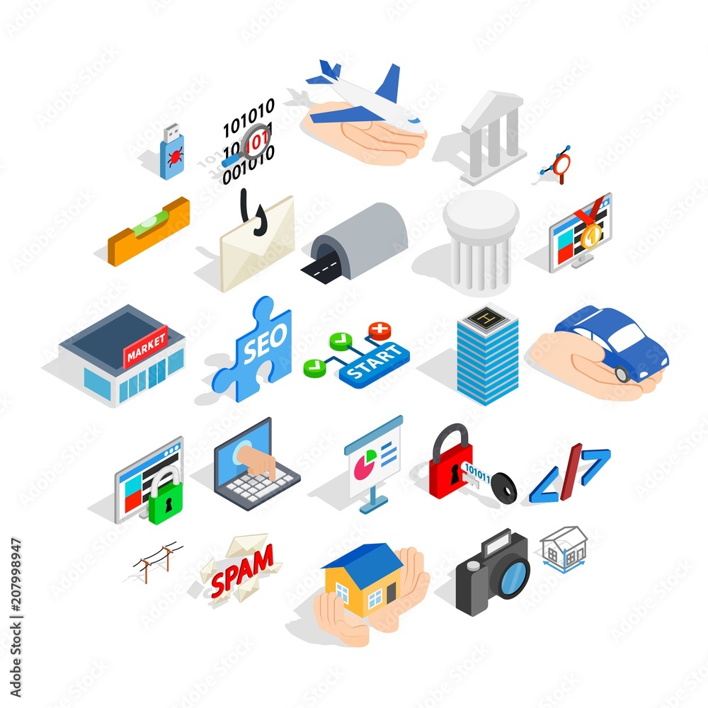 SEO optimisation icons set. Isometric set of 25 seo optimisation vector icons for web isolated on white background SEO optimisation icons set. Isometric set of 25 seo optimisation vector icons for web isolated on white background