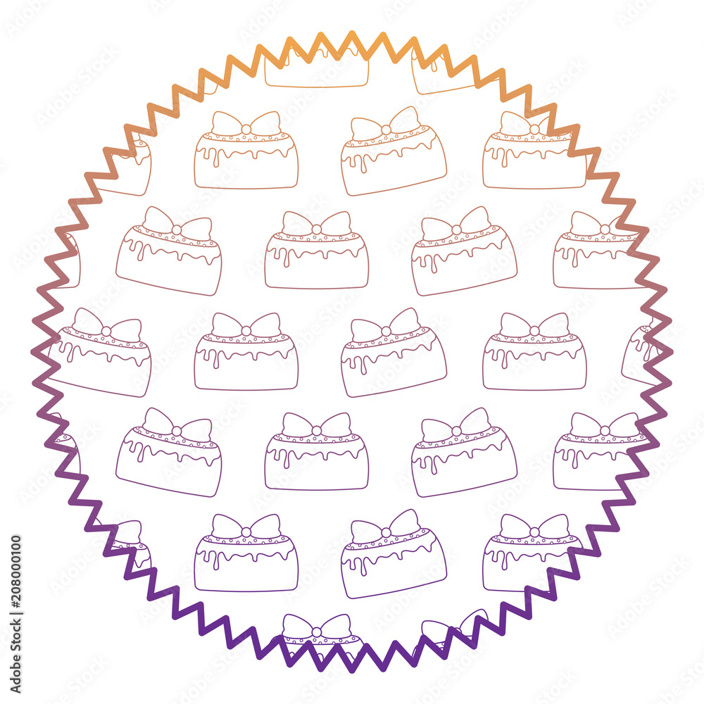 seal stamp with cakes with candles pattern over white background, vector illustration