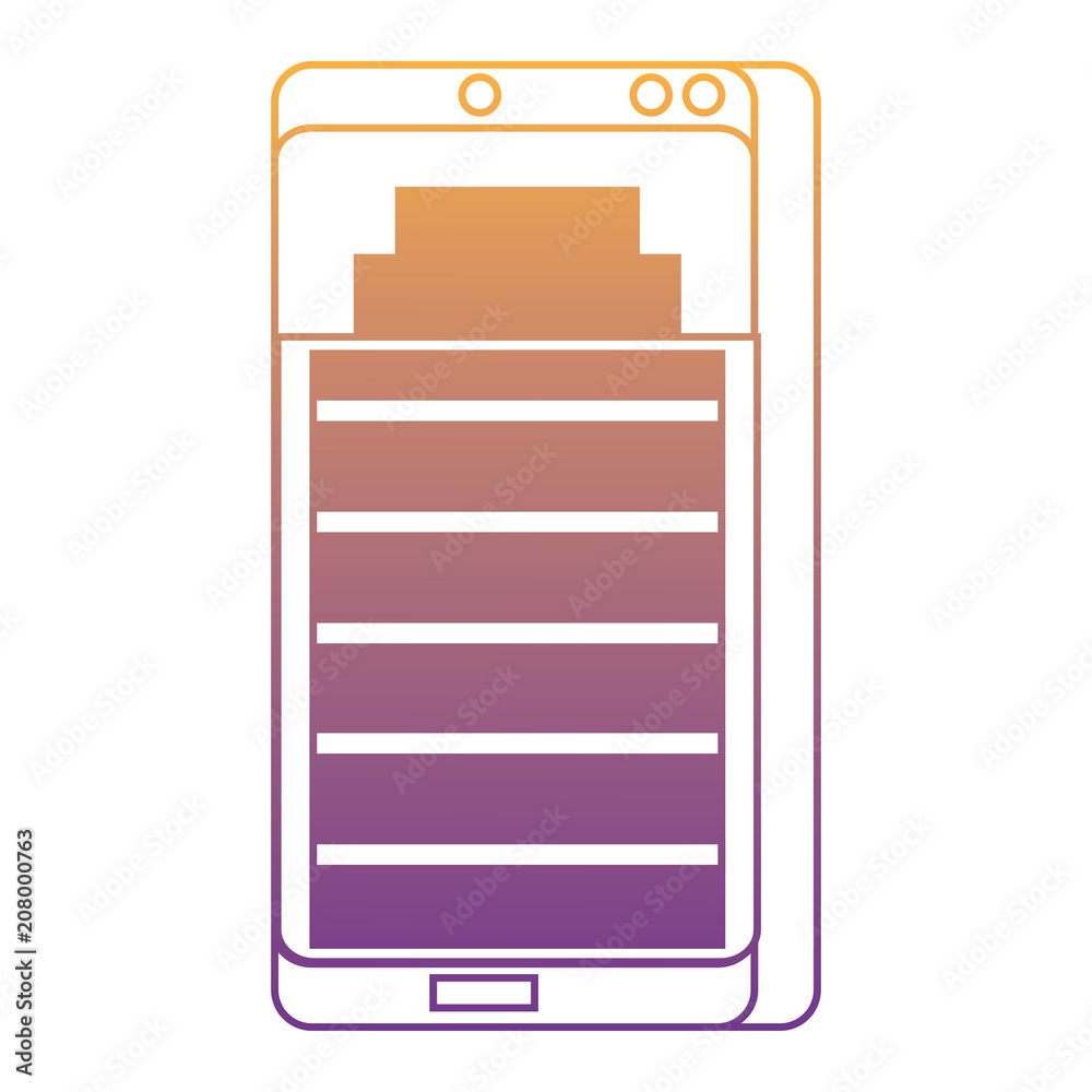 Smartphone with battery level on screen over white background, colorful design. vector illustration Smartphone with battery level on screen over white background, colorful design. vector illustration