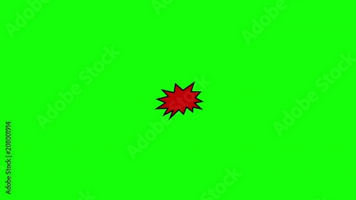 A comic strip speech cartoon animation with an explosion shape. Words: Chomp, Clunk, Groan. White text, red and yellow spikes, green background.
