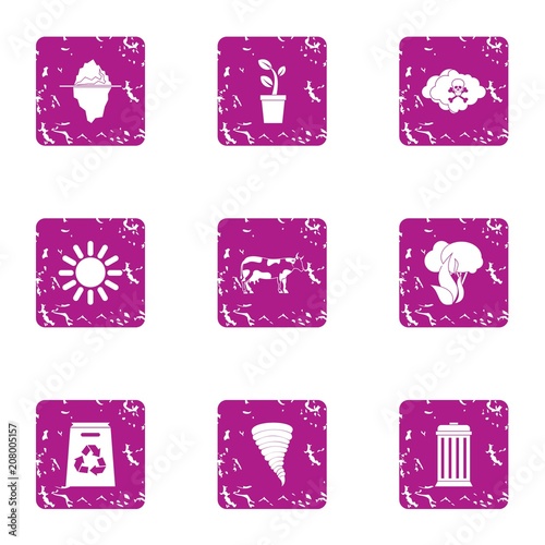 Energy recirculation icons set. Grunge set of 9 energy recirculation vector icons for web isolated on white background