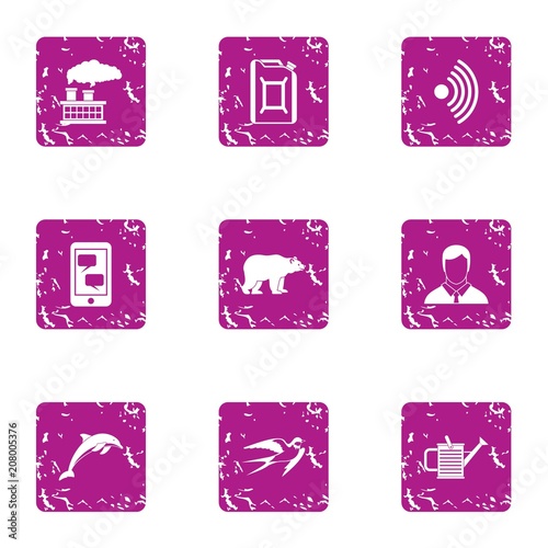 Milieu icons set. Grunge set of 9 milieu vector icons for web isolated on white background